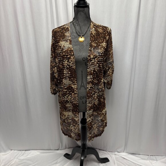 CJ Banks Brown Beige Open Front Lightweight Cardigan Womens Size 1X - Picture 1 of 8